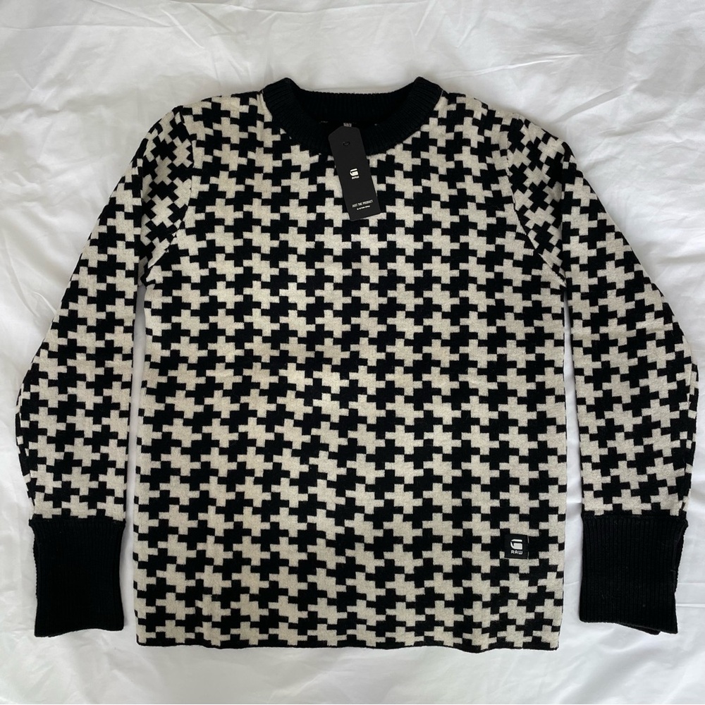 NWT G Star Raw Evalak Jacquard Knit Women’s Sweater Black Ivory